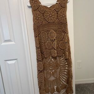Brown Crochet Sleeveless Dress